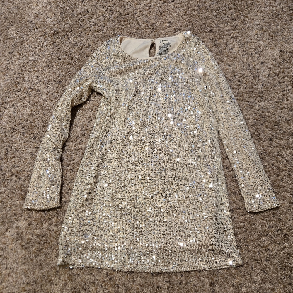 Art Class Sequin Holiday Christmas Dress in Gold and Cream Sz 8